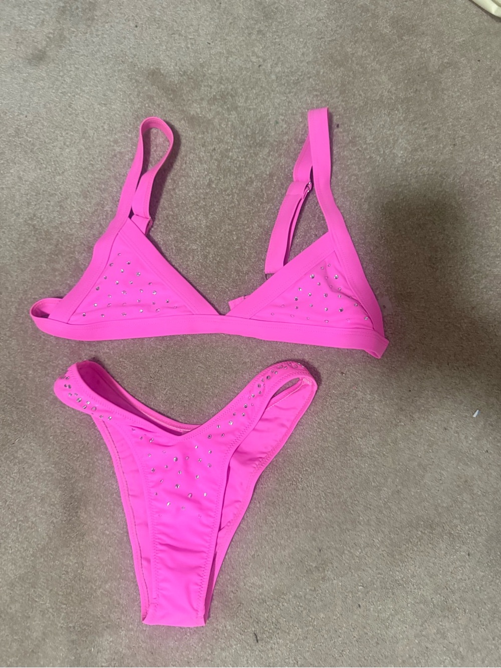 Pink rhinestone bikini set